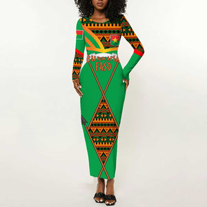 Burkina Faso Heritage Long Sleeve Bodycon Dress Tribal Spears and National Emblem - African Pride