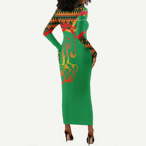Burkina Faso Heritage Long Sleeve Bodycon Dress Tribal Spears and National Emblem - African Pride