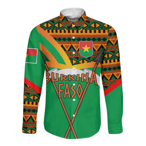 Burkina Faso Heritage Long Sleeve Button Shirt Tribal Spears and National Emblem - African Pride