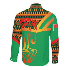 Burkina Faso Heritage Long Sleeve Button Shirt Tribal Spears and National Emblem - African Pride
