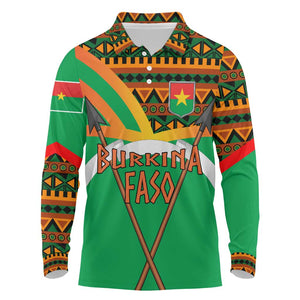 Burkina Faso Heritage Long Sleeve Polo Shirt Tribal Spears and National Emblem - African Pride