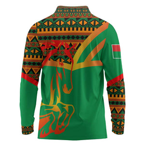 Burkina Faso Heritage Long Sleeve Polo Shirt Tribal Spears and National Emblem - African Pride