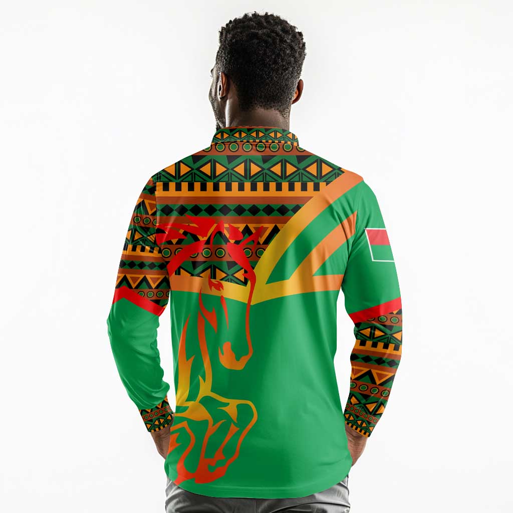Burkina Faso Heritage Long Sleeve Polo Shirt Tribal Spears and National Emblem - African Pride