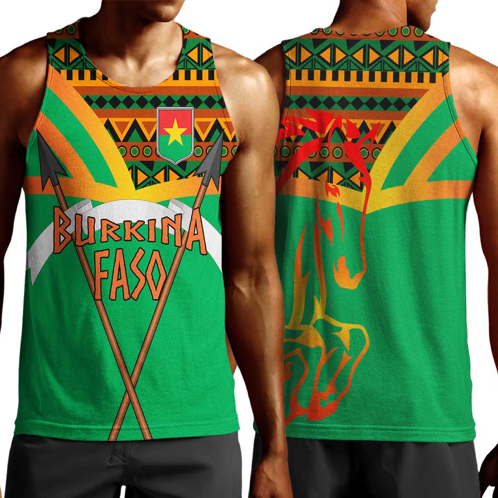 Burkina Faso Heritage Men Tank Top Tribal Spears and National Emblem - African Pride