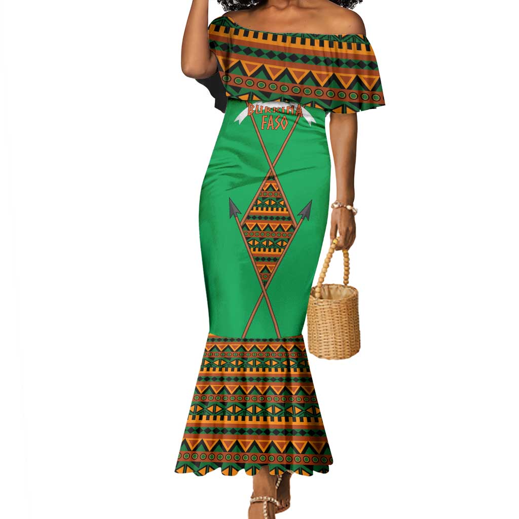 Burkina Faso Heritage Mermaid Dress Tribal Spears and National Emblem - African Pride