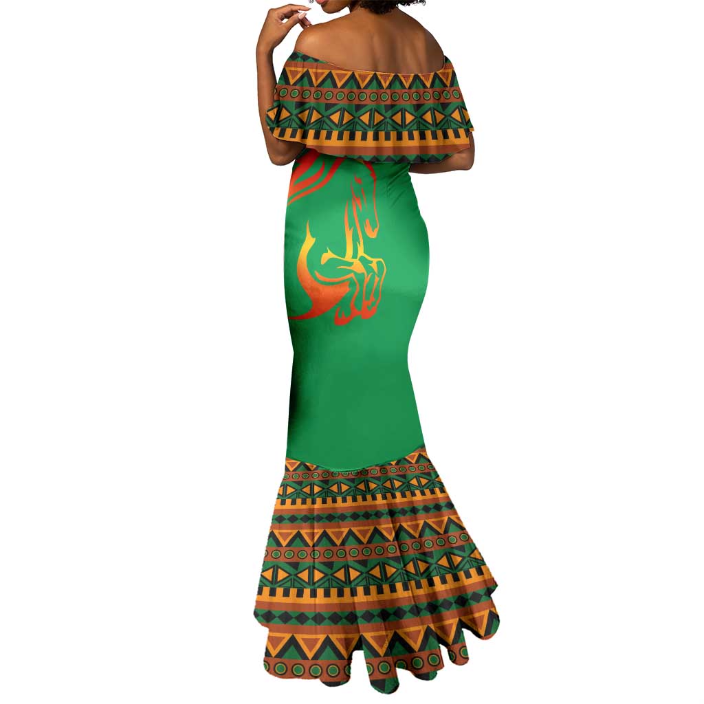 Burkina Faso Heritage Mermaid Dress Tribal Spears and National Emblem - African Pride