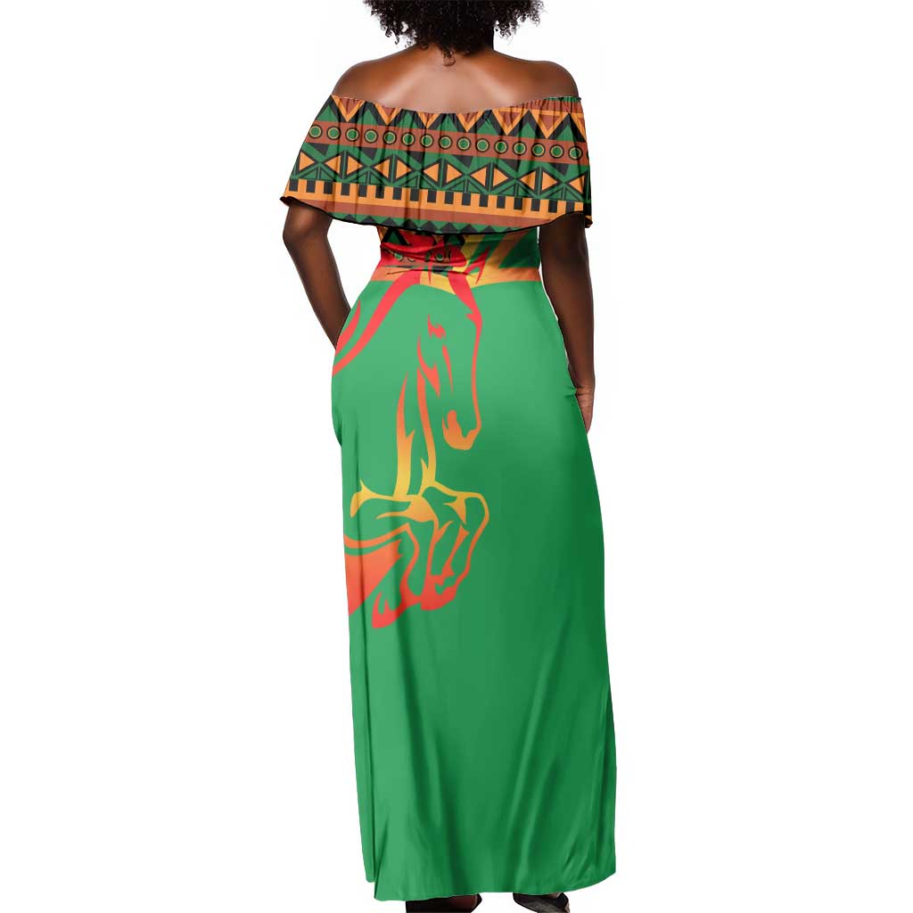 Burkina Faso Heritage Off Shoulder Maxi Dress Tribal Spears and National Emblem - African Pride
