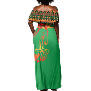 Burkina Faso Heritage Off Shoulder Maxi Dress Tribal Spears and National Emblem - African Pride
