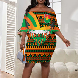 Burkina Faso Heritage Off Shoulder Short Dress Tribal Spears and National Emblem - African Pride