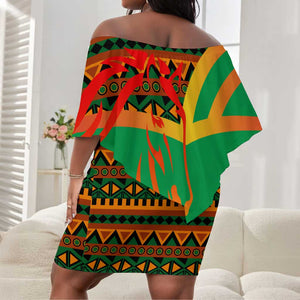 Burkina Faso Heritage Off Shoulder Short Dress Tribal Spears and National Emblem - African Pride