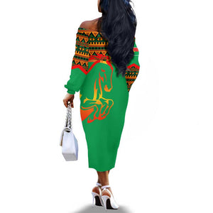 Burkina Faso Heritage Off The Shoulder Long Sleeve Dress Tribal Spears and National Emblem - African Pride