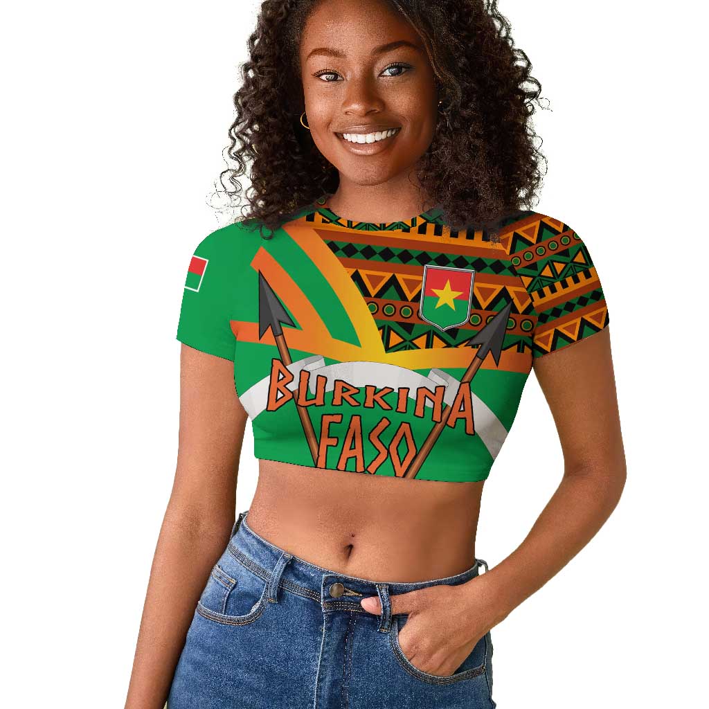 Burkina Faso Heritage Raglan Cropped T shirt Tribal Spears and National Emblem - African Pride