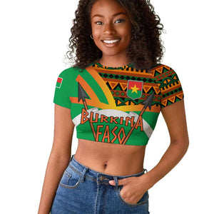Burkina Faso Heritage Raglan Cropped T shirt Tribal Spears and National Emblem - African Pride
