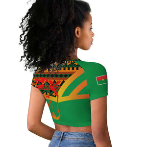 Burkina Faso Heritage Raglan Cropped T shirt Tribal Spears and National Emblem - African Pride