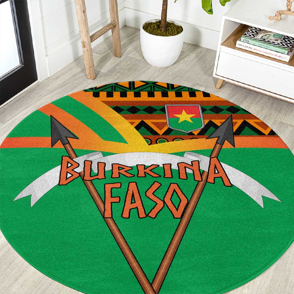 Burkina Faso Heritage Round Carpet Tribal Spears and National Emblem - African Pride