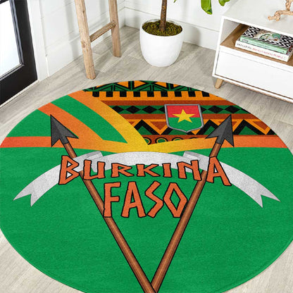 Burkina Faso Heritage Round Carpet Tribal Spears and National Emblem - African Pride