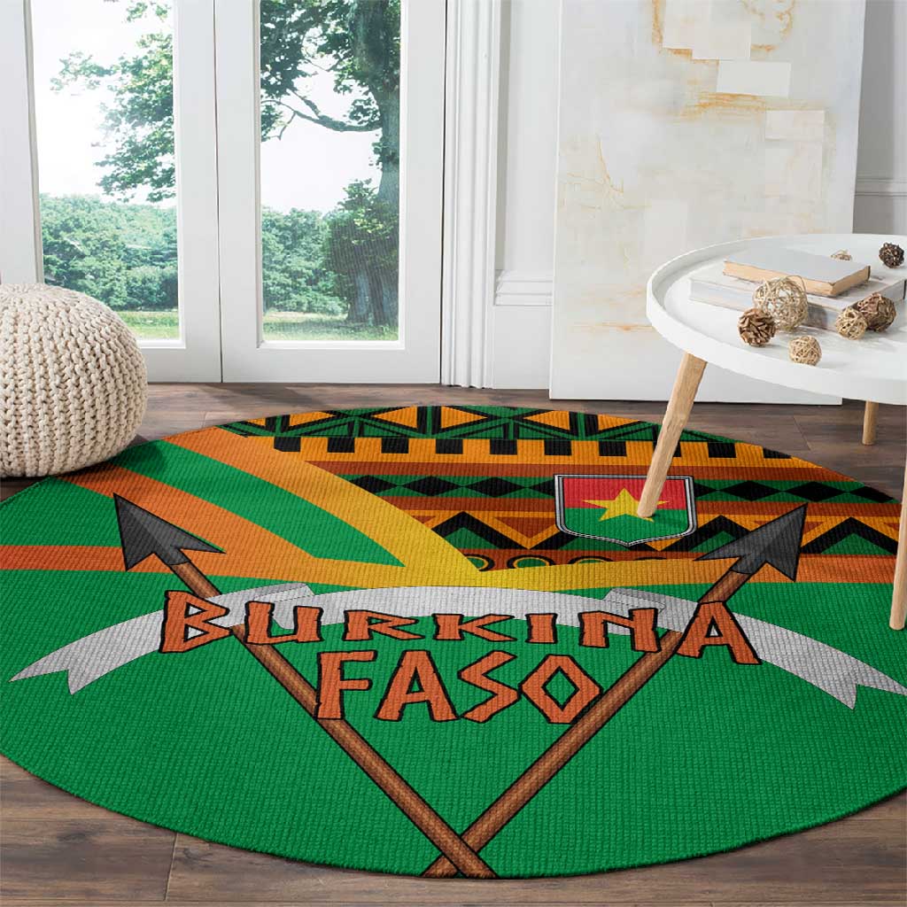 Burkina Faso Heritage Round Carpet Tribal Spears and National Emblem - African Pride