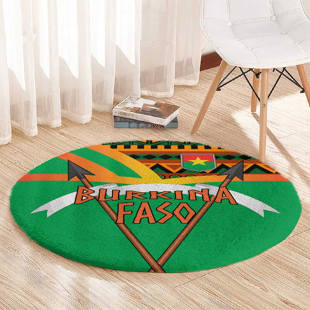 Burkina Faso Heritage Round Carpet Tribal Spears and National Emblem - African Pride