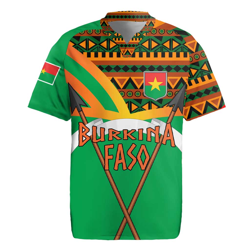 Burkina Faso Heritage Rugby Jersey Tribal Spears and National Emblem - African Pride