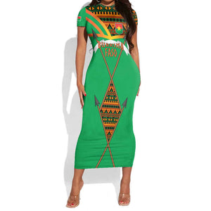 Burkina Faso Heritage Short Sleeve Bodycon Dress Tribal Spears and National Emblem - African Pride
