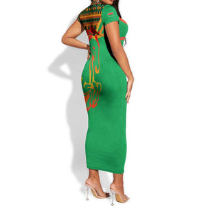 Burkina Faso Heritage Short Sleeve Bodycon Dress Tribal Spears and National Emblem - African Pride