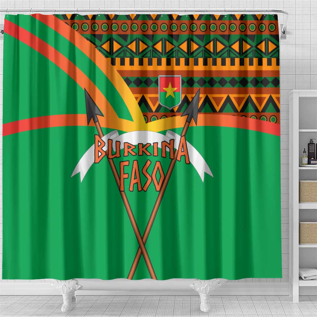 Burkina Faso Heritage Shower Curtain Tribal Spears and National Emblem - African Pride