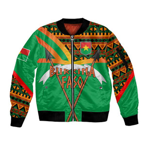 Burkina Faso Heritage Sleeve Zip Bomber Jacket Tribal Spears and National Emblem - African Pride