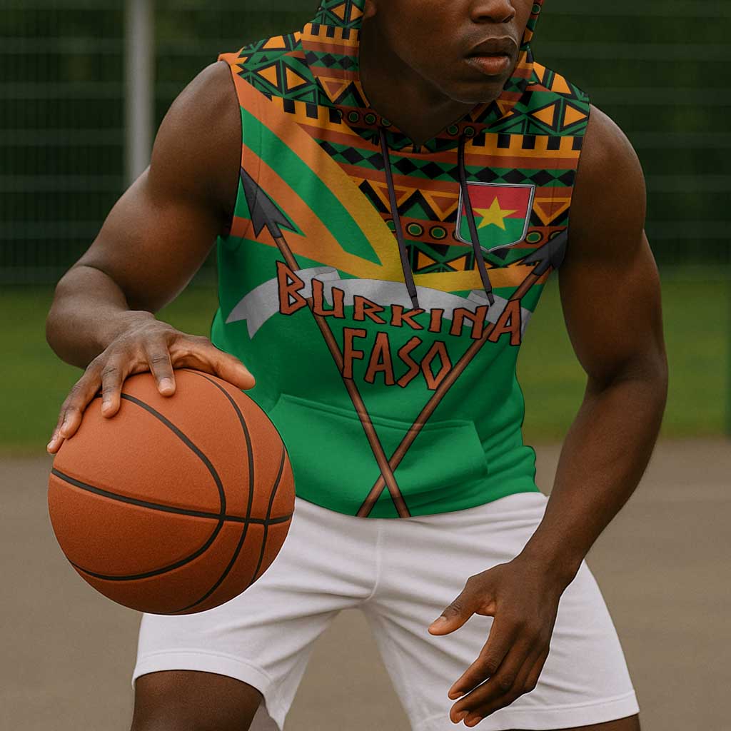 Burkina Faso Heritage Sleeveless Hoodie Tribal Spears and National Emblem - African Pride