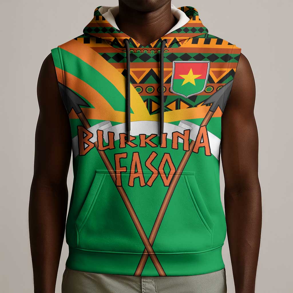 Burkina Faso Heritage Sleeveless Hoodie Tribal Spears and National Emblem - African Pride