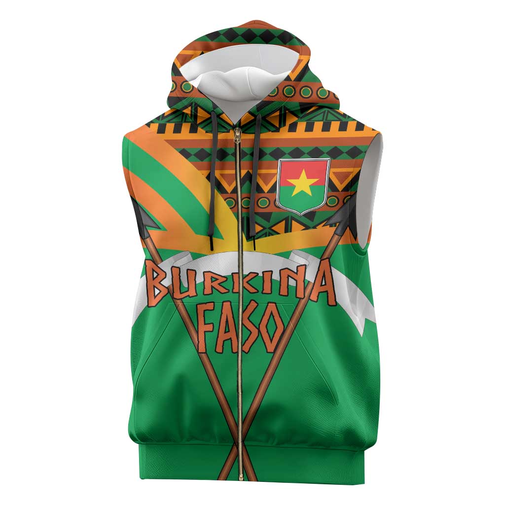 Burkina Faso Heritage Sleeveless Zip Hoodie Tribal Spears and National Emblem - African Pride