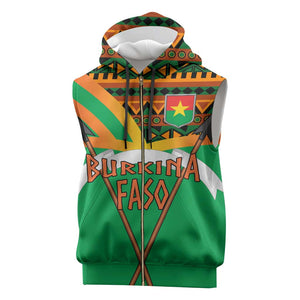 Burkina Faso Heritage Sleeveless Zip Hoodie Tribal Spears and National Emblem - African Pride
