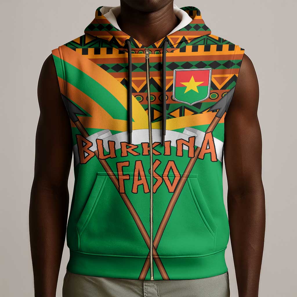 Burkina Faso Heritage Sleeveless Zip Hoodie Tribal Spears and National Emblem - African Pride