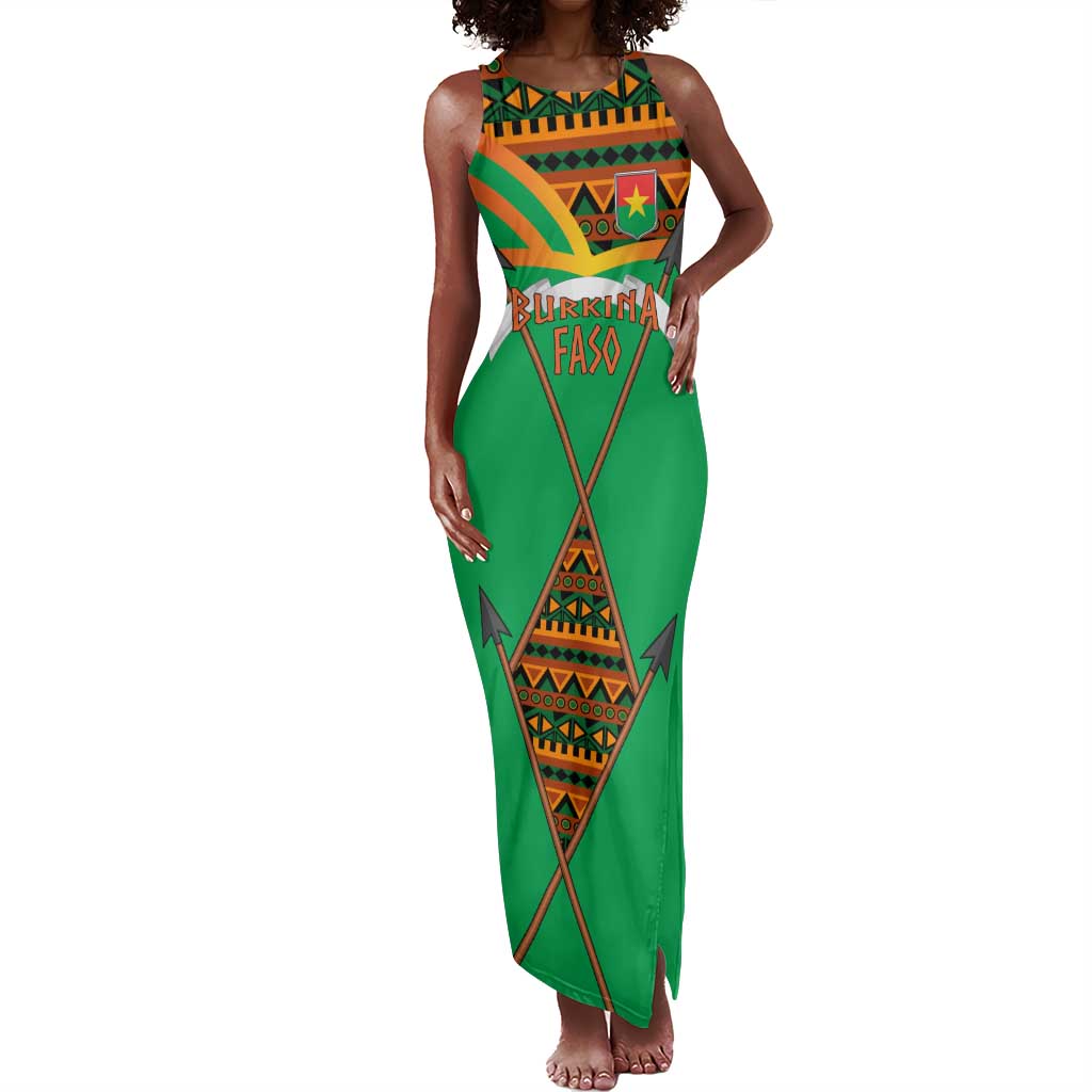 Burkina Faso Heritage Tank Maxi Dress Tribal Spears and National Emblem - African Pride