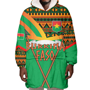 Burkina Faso Heritage Wearable Blanket Hoodie Tribal Spears and National Emblem - African Pride
