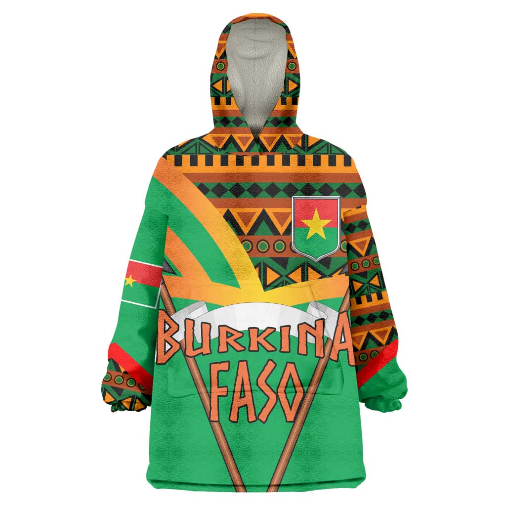 Burkina Faso Heritage Wearable Blanket Hoodie Tribal Spears and National Emblem - African Pride