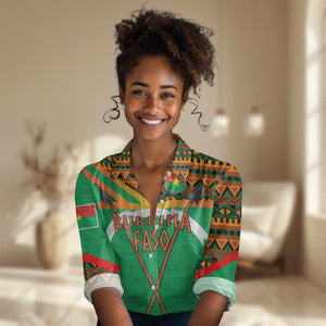 Burkina Faso Heritage Women Casual Shirt Tribal Spears and National Emblem - African Pride