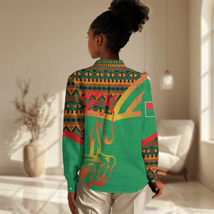 Burkina Faso Heritage Women Casual Shirt Tribal Spears and National Emblem - African Pride