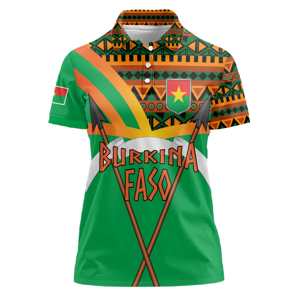 Burkina Faso Heritage Women Polo Shirt Tribal Spears and National Emblem - African Pride