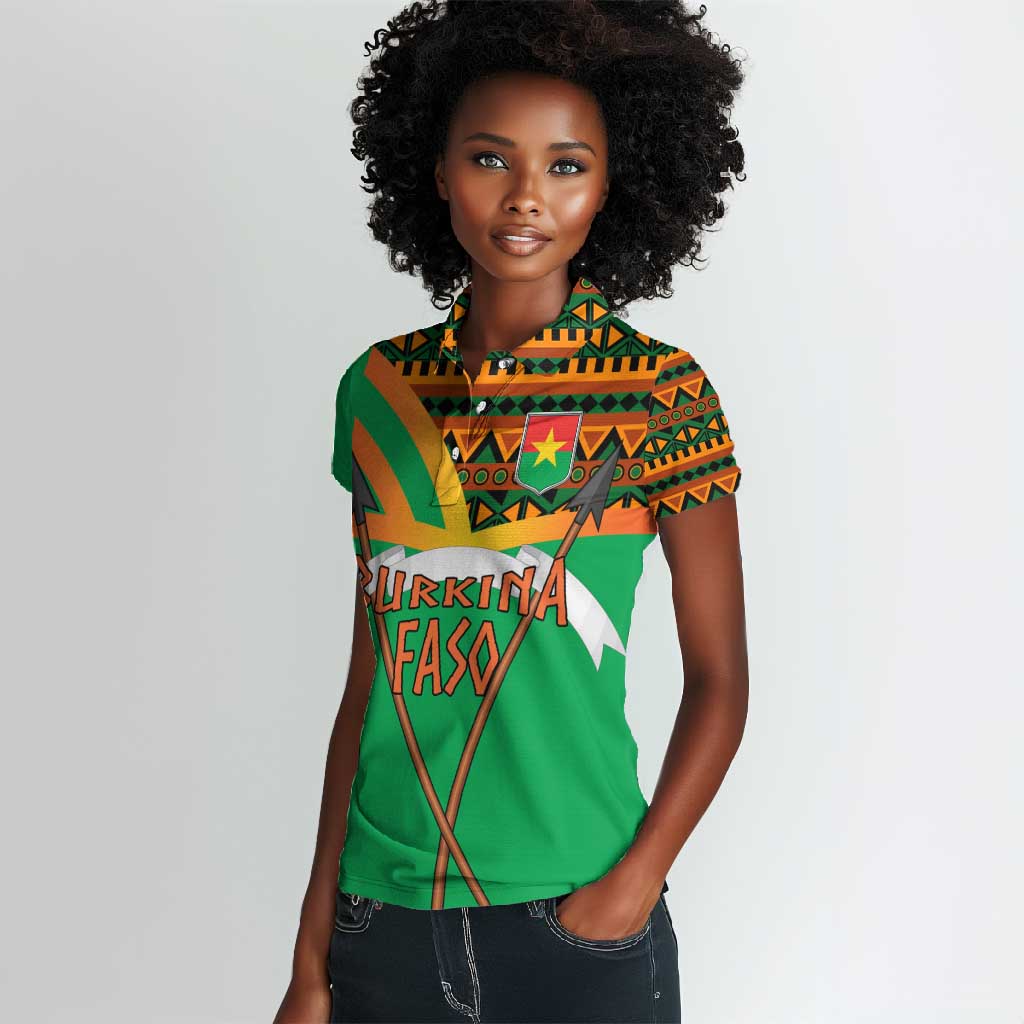 Burkina Faso Heritage Women Polo Shirt Tribal Spears and National Emblem - African Pride