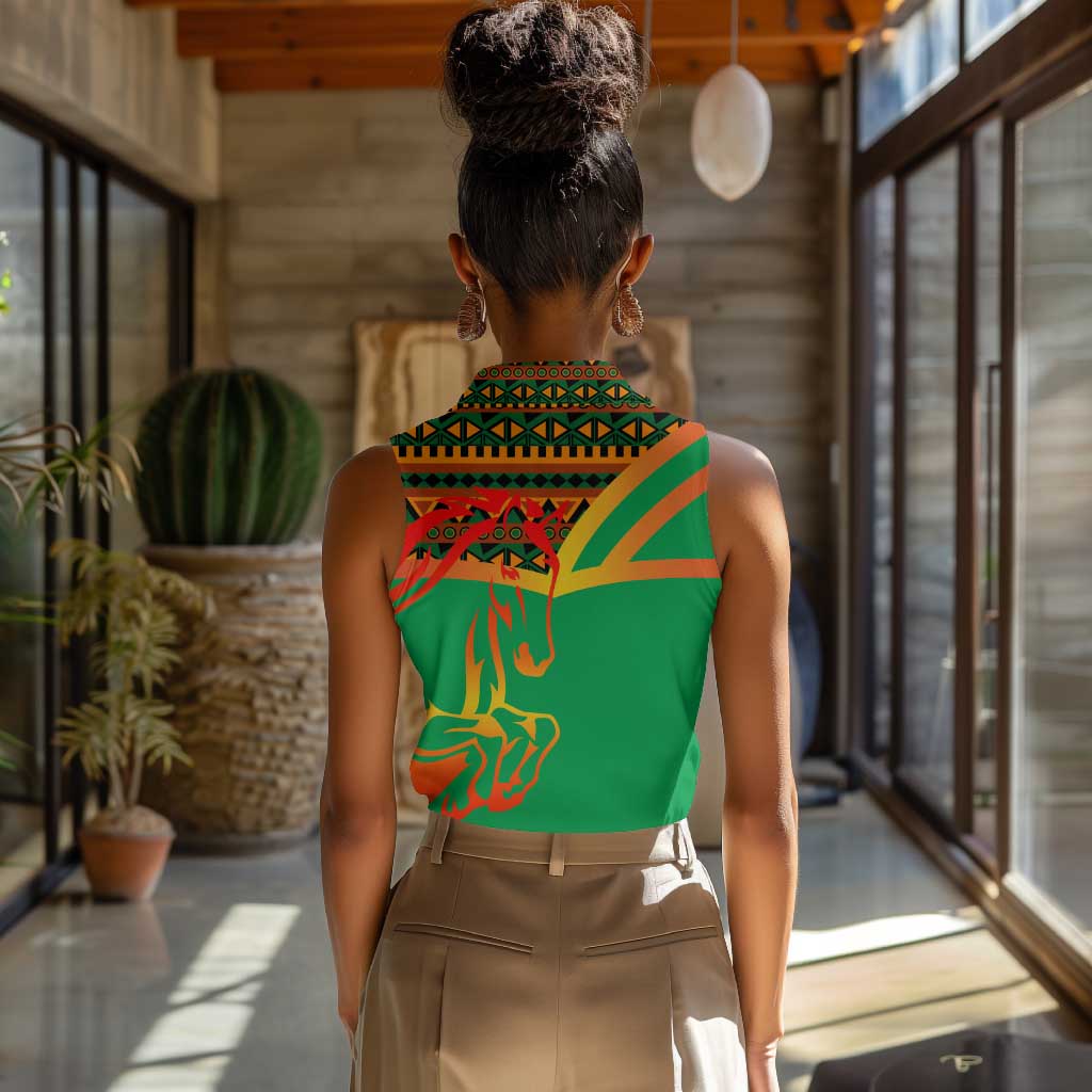 Burkina Faso Heritage Women Sleeveless Polo Shirt Tribal Spears and National Emblem - African Pride