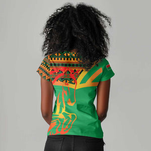 Burkina Faso Heritage Women V-Neck T-Shirt Tribal Spears and National Emblem - African Pride