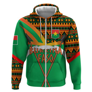Burkina Faso Heritage Zip Hoodie Tribal Spears and National Emblem - African Pride