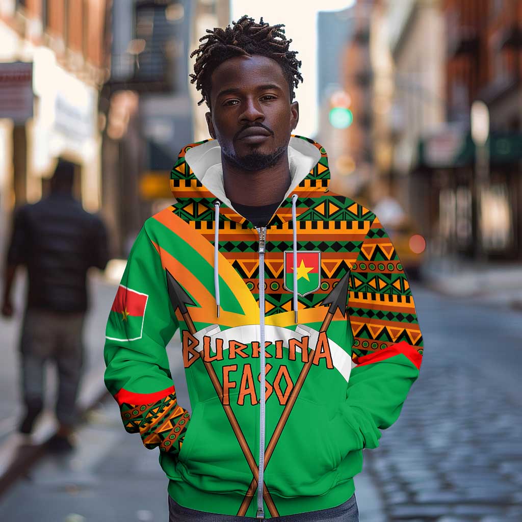 Burkina Faso Heritage Zip Hoodie Tribal Spears and National Emblem - African Pride