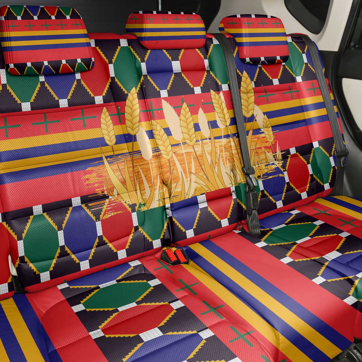 Burkina Faso Back Car Seat Cover Kente Flag Red Green Blue Geometric - African Pride