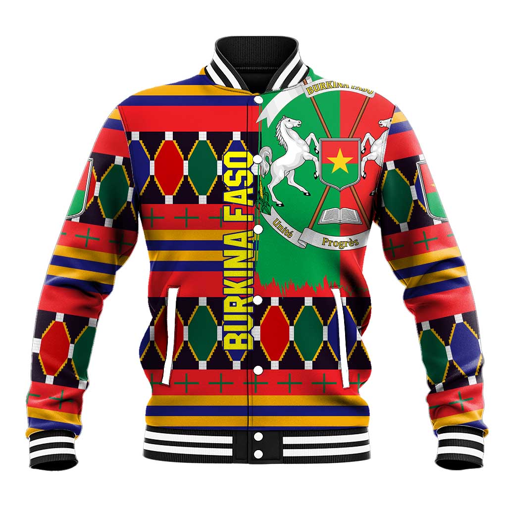 Burkina Faso Baseball Jacket Kente Flag Red Green Blue Geometric - African Pride
