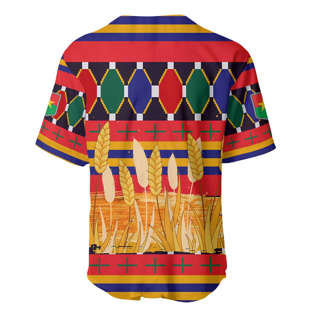 Burkina Faso Baseball Jersey Kente Flag Red Green Blue Geometric - African Pride