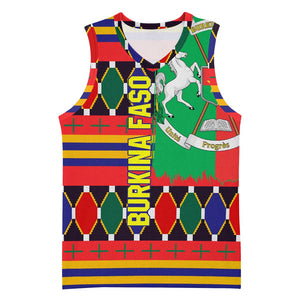 Burkina Faso Basketball Jersey Kente Flag Red Green Blue Geometric - African Pride