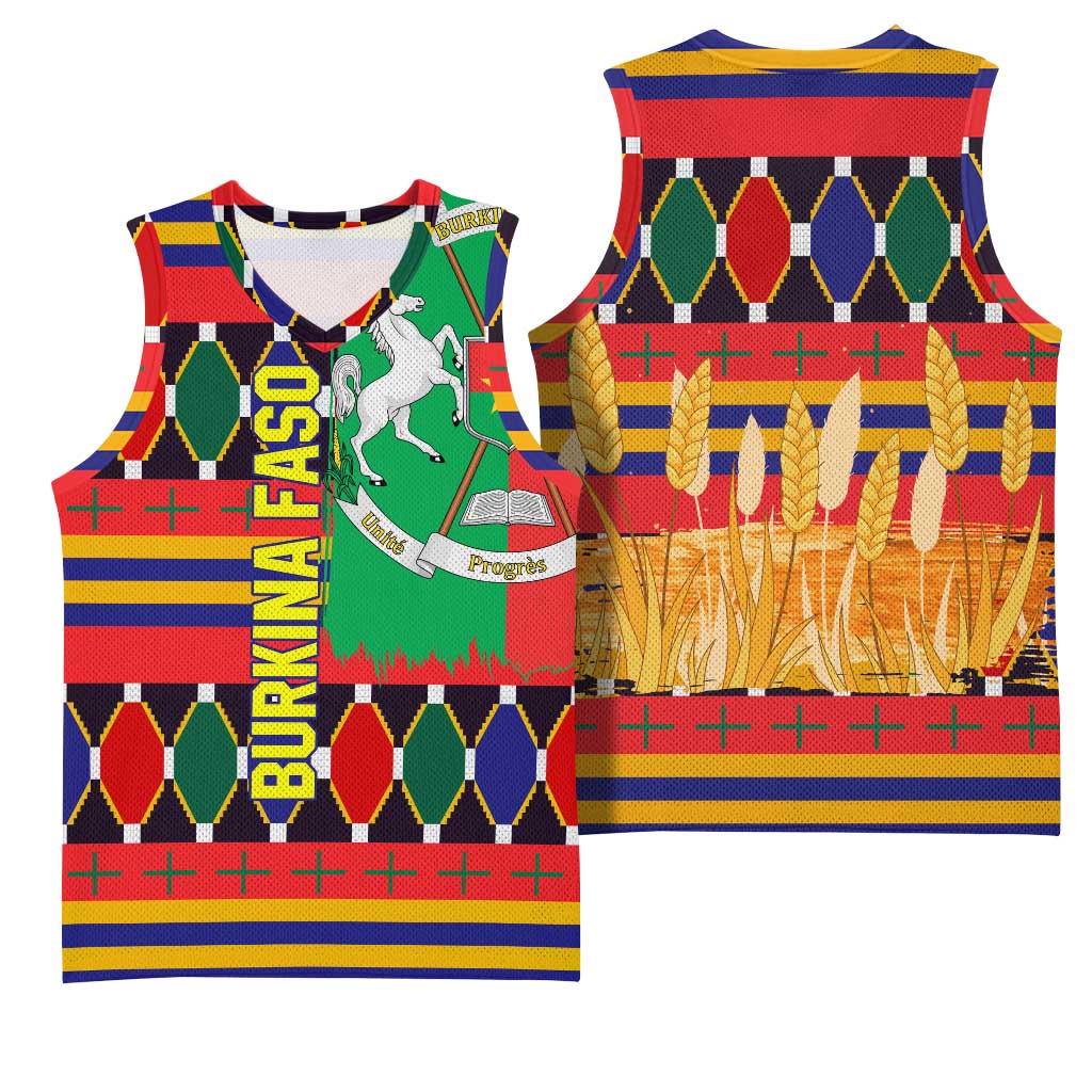 Burkina Faso Basketball Jersey Kente Flag Red Green Blue Geometric - African Pride