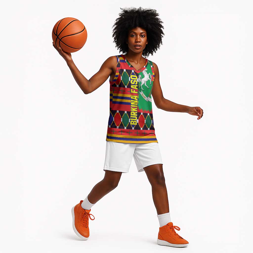 Burkina Faso Basketball Jersey Kente Flag Red Green Blue Geometric - African Pride