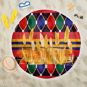 Burkina Faso Beach Blanket Kente Flag Red Green Blue Geometric - African Pride
